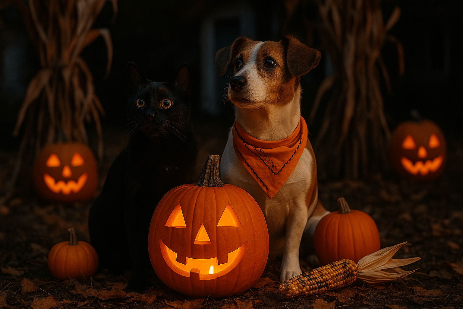 Dog wearing Halloween costume and soft dog cone – Halloween safety tips for pets from Cuddle Cone™