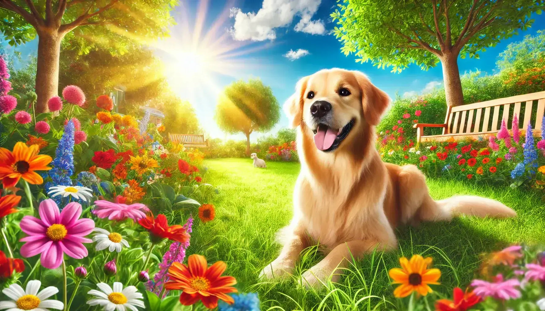 Dog relaxing outdoors with a soft dog cone – summer safety tips for dogs from Cuddle Cone™