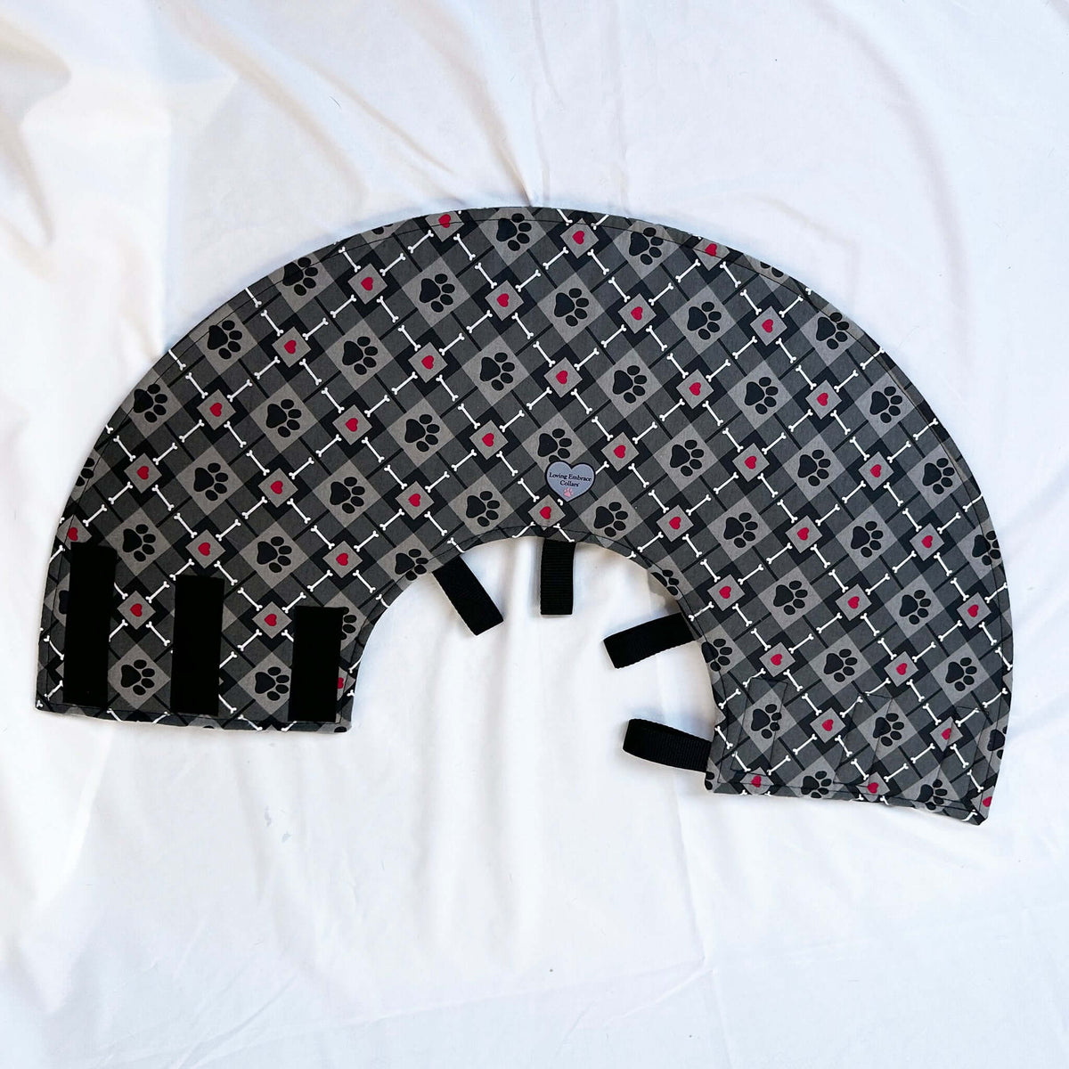 Soft Dog cone in argyle flannel fabric with adjustable Velcro closure.