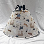Soft Dog cone in beige dog print flannel fabric.