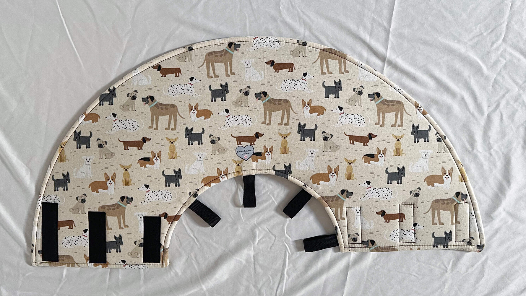 Soft Dog cone in beige flannel fabric with adjustable Velcro closure