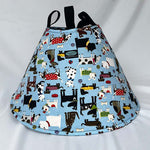 Soft dog cone made from Blue dog print – lightweight, washable recovery collar.