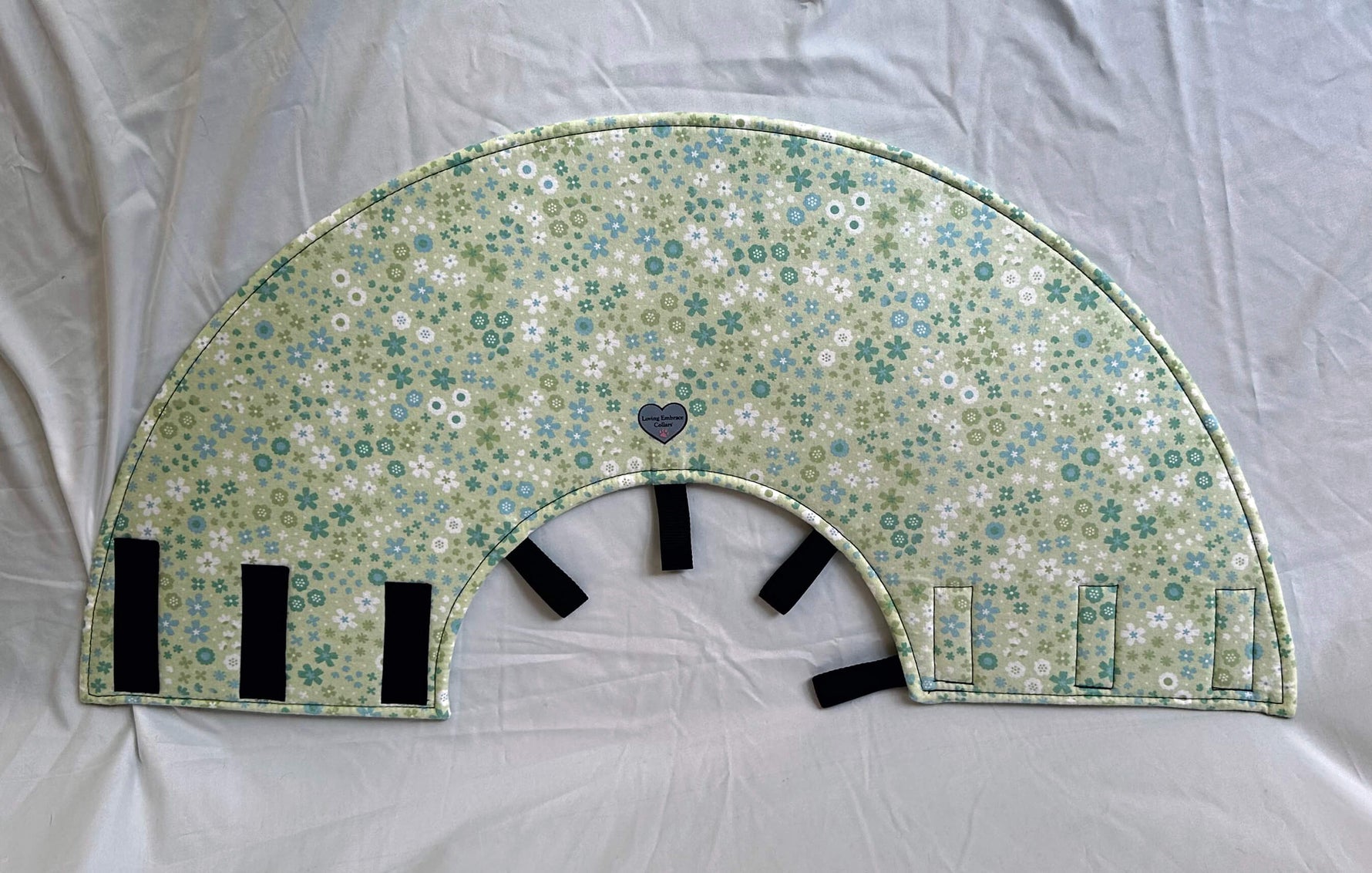 Soft Dog cone in  green flannel fabric with adjustable Velcro closure