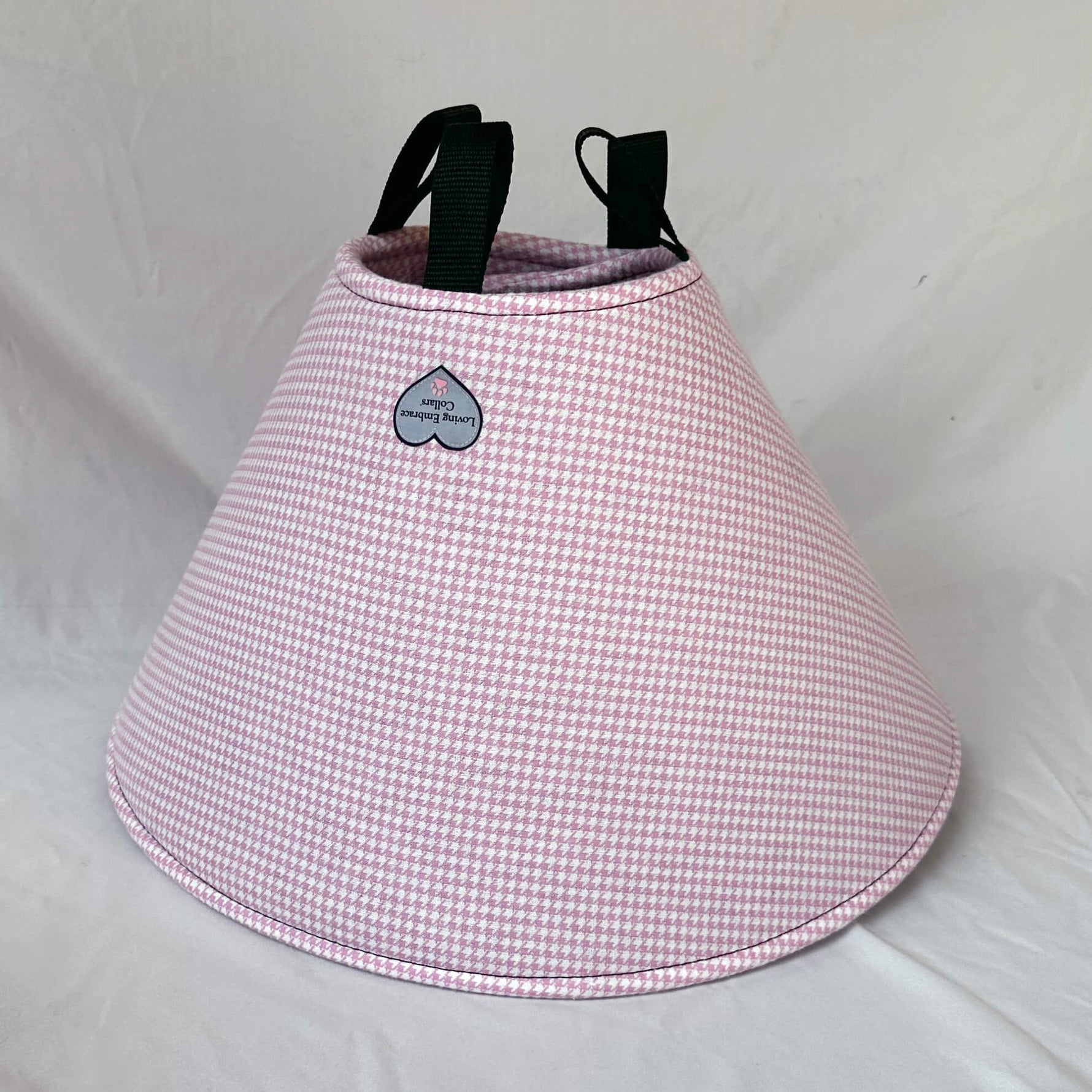 Soft Dog cone in pink houndstooth flannel fabric