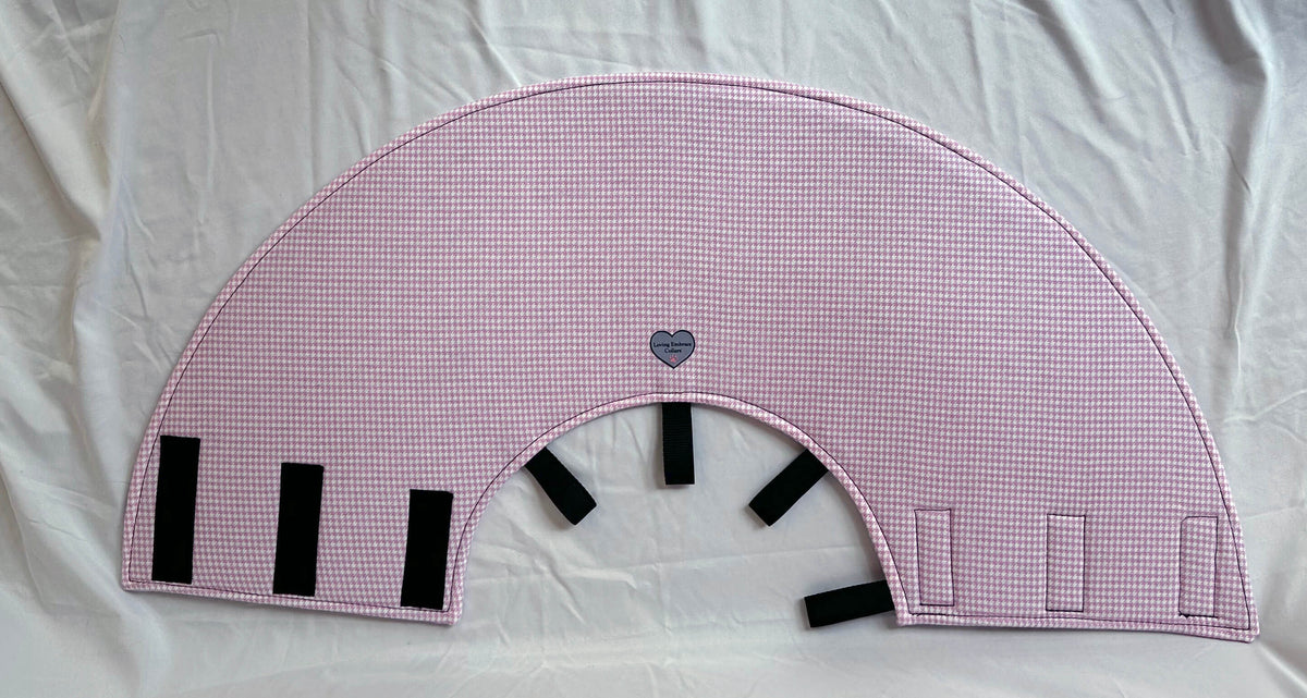 Soft Dog cone in pink flannel fabric with adjustable Velcro closure.